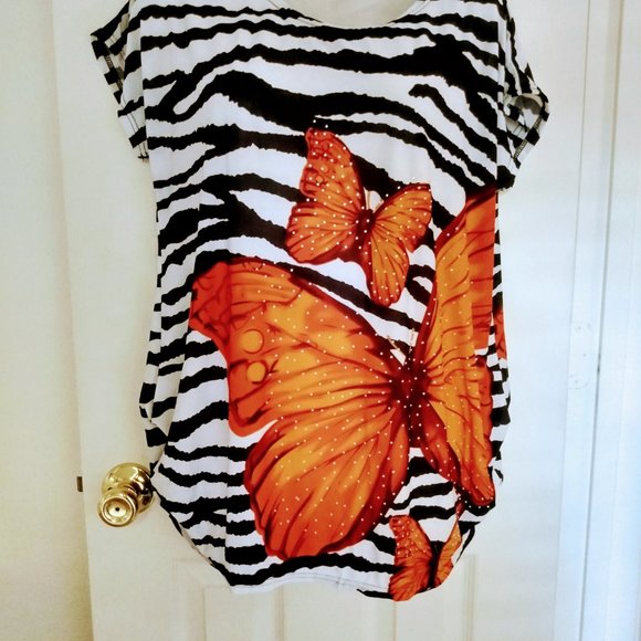 ZEBRA WOMEN ORANGE BUTTERFLY TOP SIZE M - Picture 3 of 8
